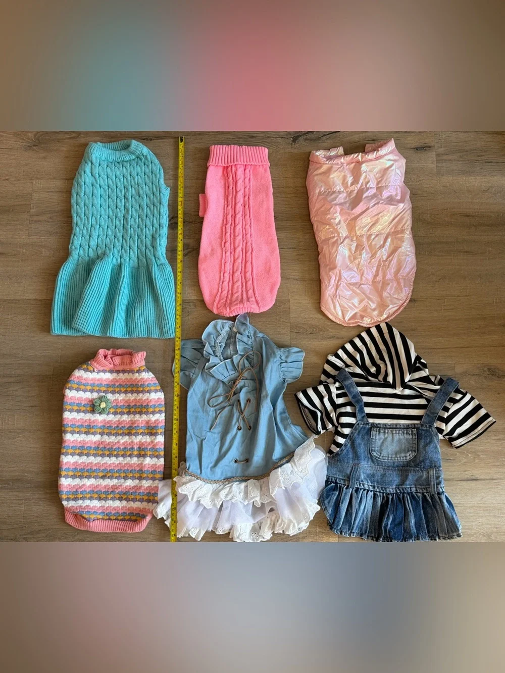 Dog Clothes Lot 6 Pieces Size XL Sweaters Dresses Jacket Denim Pet Outfits